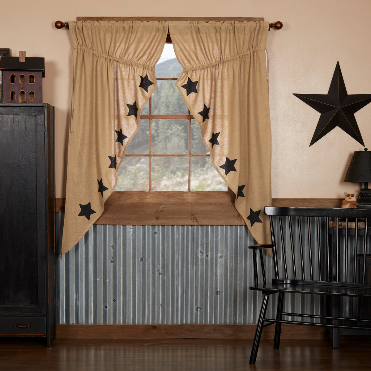 Burlap Black Stencil Stars Prairie Swags, image size:1200x1200