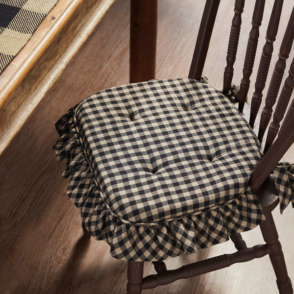 Country Primitive Black Check Ruffled Chair Pad