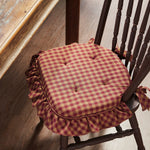 Country Primitive Burgundy Check Ruffled Chair Pad
