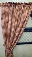 Handmade Country Primitive Burgundy Plaid Homespun Curtains
