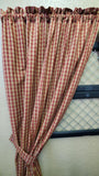 Handmade Country Primitive Burgundy Plaid Homespun Curtains
