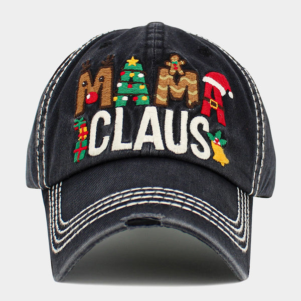 Black Mama Claus Distressed Baseball Cap