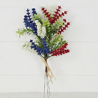 Country Primitive Flower Bush-Red White Blue Heather with Boxwood