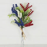 Country Primitive Flower Bush-Red White Blue Heather with Boxwood
