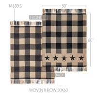Country Primitive Black Check Star Woven Throw