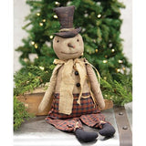 Primitive Folk Art Rusty Bell Plaid Snowman Doll