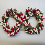 2 Country Primitive Red & Off White Pip Berry Taper Candle Rings 1.5"