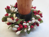 2 Country Primitive Red & Off White Pip Berry Taper Candle Rings 1.5"