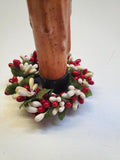 2 Country Primitive Red & Off White Pip Berry Taper Candle Rings 1.5"
