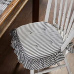 Country Farmhouse Sawyer Mill Black Ticking Stripe Ruffled Chair Pad