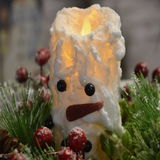 Country Primitive Snowman Moving Flame Timer Pillar Candle 5" Tall