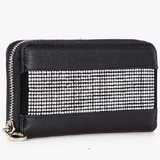 Country Western Bling Silver Black Rhinestone Strip Wallet