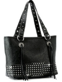Country Western Tooled Rhinestone Purse Handbag with Tassels