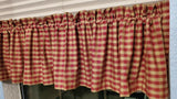 Burgundy Windowpane Check Valance - Handmade Primitive Homespun Country Curtains