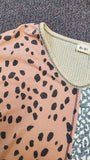 Contrast Waffle Weave Leopard Animal Print Short Sleeve Top