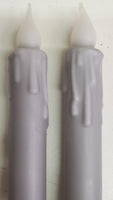 2 Primitive Battery Operated Wax-dipped Taper LED Candles Gray 7" w Timer