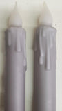 2 Primitive Battery Operated Wax-dipped Taper LED Candles Gray 7" w Timer