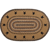 Primitive Kettle Grove Stenciled Stars Braided Rug 20x30 Oval - BJS Country Charm