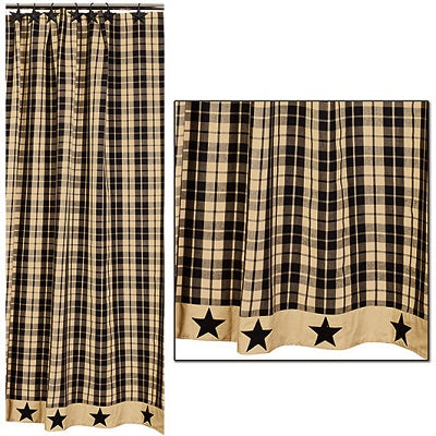Country Primitive Black Farmhouse Star Shower Curtain - BJS Country Charm