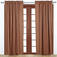 Country Primitive Burgundy Check Scalloped Curtain Panels - BJS Country Charm
