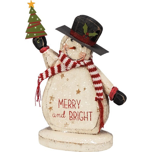 Country Primitive Christmas CHUNKY SITTER - Merry & Bright Snowman