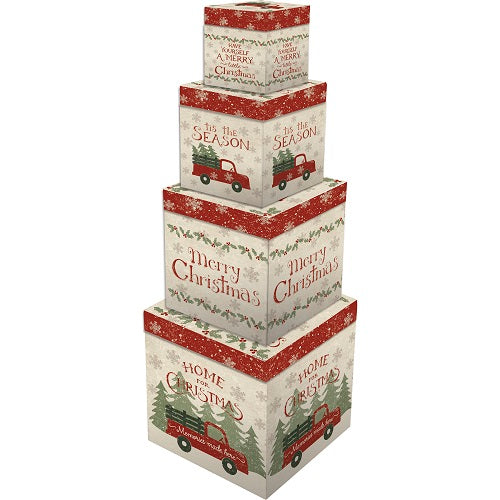 Country Primitive Farmhouse Christmas Truck Nesting Boxes Red & White