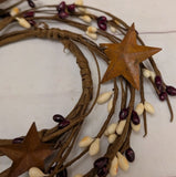 2.5" Pip Berry Candle Ring with Rusty Stars Burgundy and Cream