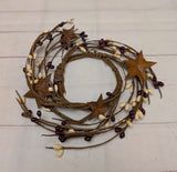 2.5" Pip Berry Candle Ring with Rusty Stars Burgundy and Cream