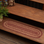 Country Primitive Burgundy and Tan Braided Runner 27" Oval