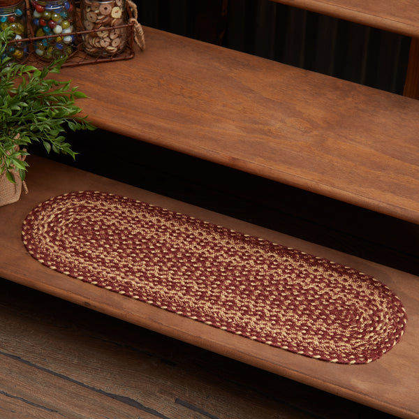 Country Primitive Burgundy and Tan Braided Runner 27" Oval