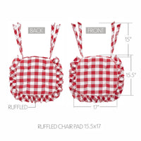 Country Farmhouse Annie Red White Check Ruffled Chair Pad