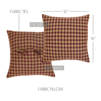 Country Primitive Burgundy Check Fabric Pillow 16x16
