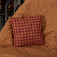 Country Primitive Burgundy Check Fabric Pillow 16x16