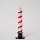 Diamond Dusted Candy Cane Striped Timer Taper Candle 7" White