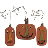 Set/3 Wire Star Primitive Jack O Lantern Ornaments