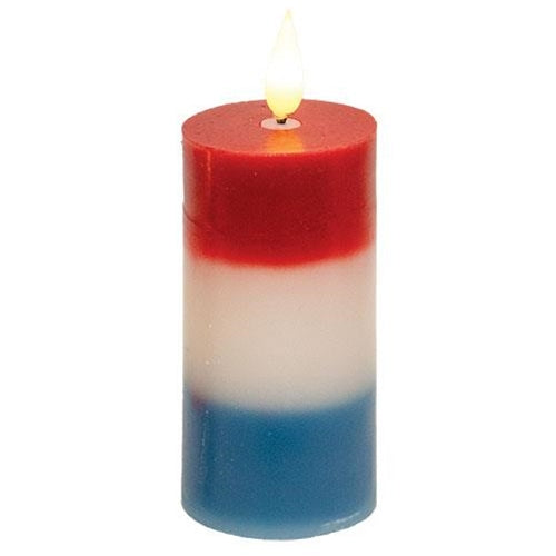 Country Primitive Americana Patriotic LED Pillar Candle 4"