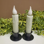 2 Primitive Sage Battery Operated Wax-dipped Taper LED Candles 4" w Timer