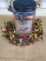 Country Primitive Farmhouse Cinnamon Spice Pip Berry Wreath 4" Candle Ring