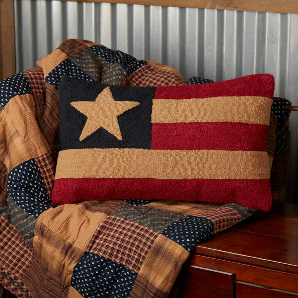 Americana Patriotic Patch Flag Hooked Pillow