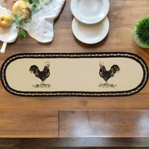 Sawyer Mill Rooster Oval Braided Jute Table Runner  27"