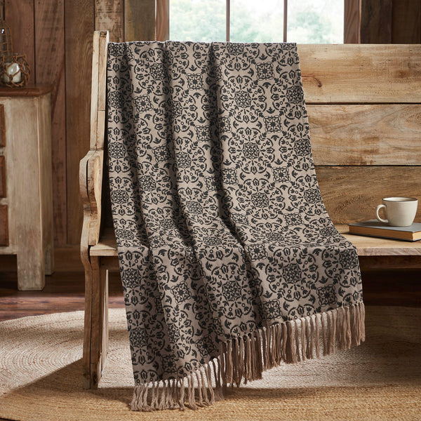 Custom House Black Tan Jacquard Woven Throw
