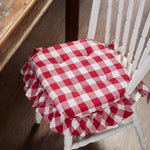 Country Farmhouse Annie Red White Check Ruffled Chair Pad