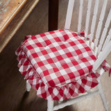 Country Farmhouse Annie Red White Check Ruffled Chair Pad