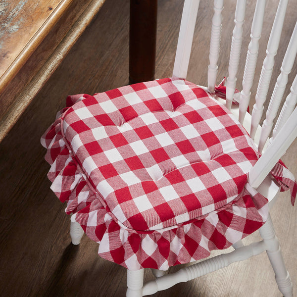 Country Farmhouse Annie Red White Check Ruffled Chair Pad