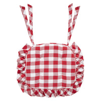 Country Farmhouse Annie Red White Check Ruffled Chair Pad