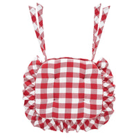 Country Farmhouse Annie Red White Check Ruffled Chair Pad