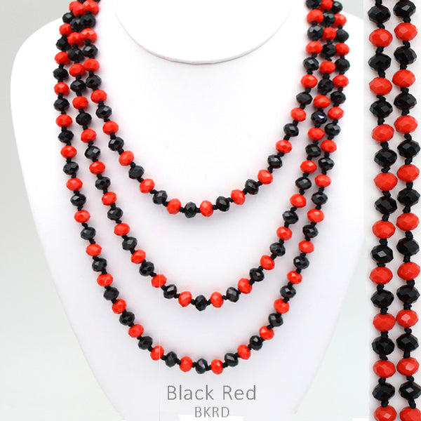 Red & Black Crystal Faceted Bead Necklace 60"