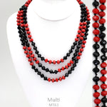 Red & Black Crystal Faceted Bead Necklace 60"