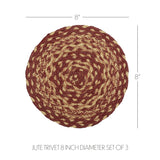 Country Primitive Burgundy Braided Trivet Jute Candle Mat 8"