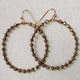 Coffee Brown Beaded Hoop Dangle Earrings